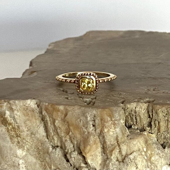 Gold Vermeil Sterling Silver 925 Square Yellow Cubic Zirconia Solitaire Ring 5 - Picture 2 of 16